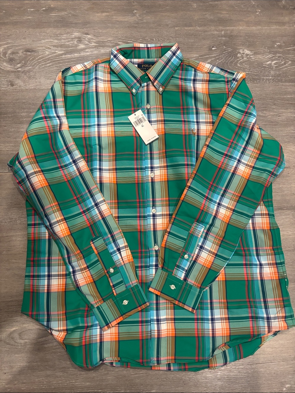 Polo by Ralph Lauren Green and Orange Plaid Button-Down Shirt - Picture 1 of 1